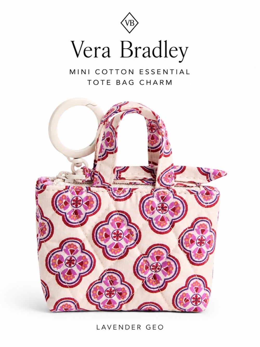 Vera Bradley Lavender Geo Mini Cotton Essential Tote Bag Charm NWT